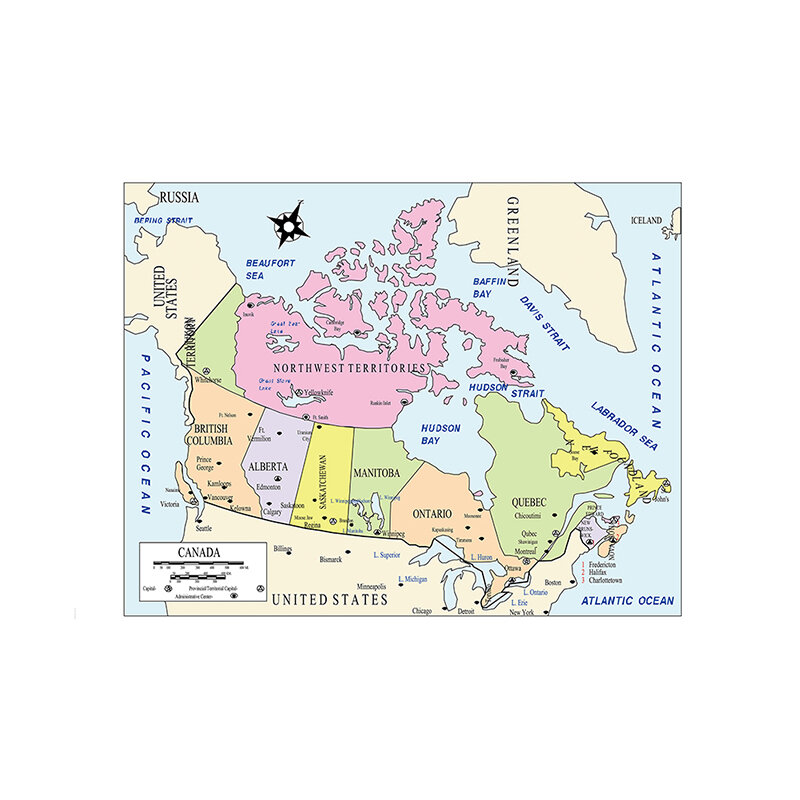 Toile Non tissée de 59x84cm avec la carte du Canada, peinture murale sans cadre, affiche décorative imprimée, décoration de la maison, fournitures de salle de classe