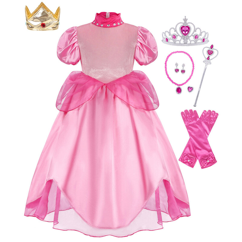 Jurebecia-Disfraz de princesa para niñas y niños pequeños, vestido de Cosplay de melocotón con accesorios, cumpleaños y trajes de Halloween