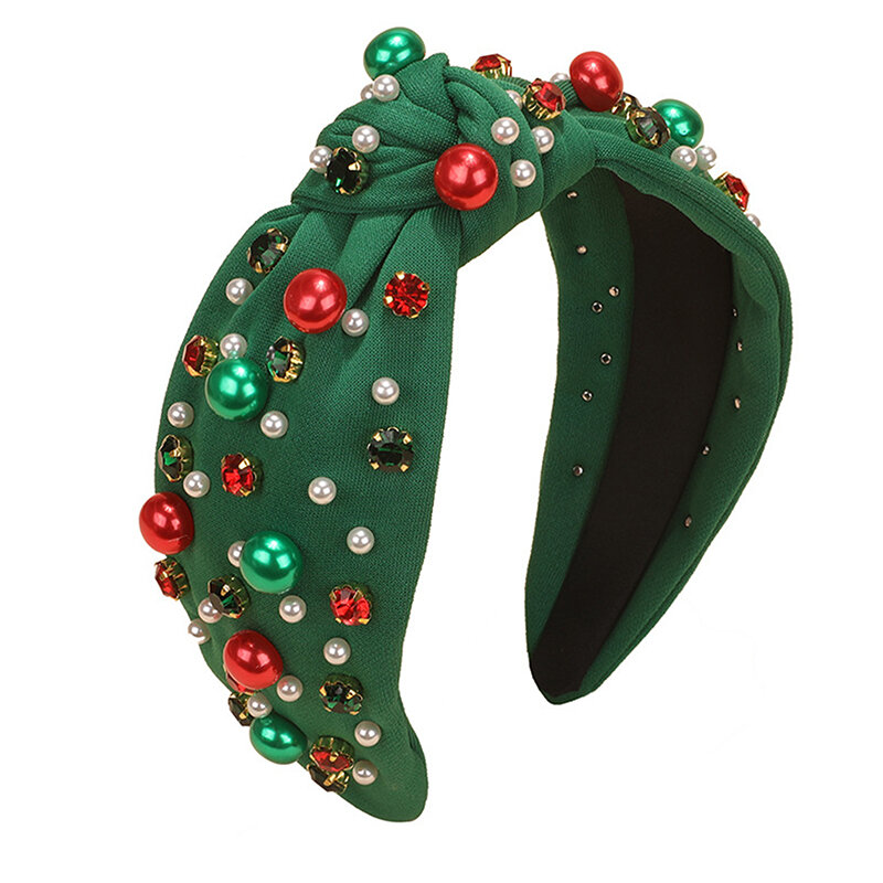1PC Baroque Christmas Beads Pearl Rhinestone Knot Hairband Headband Adult Hair Accessories