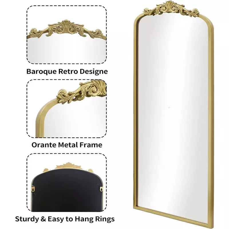 Big Mirror Full Body barocco ispirato Home Decor per Vanity Bedroom Entryway Arendahl specchio tradizionale ad arco dorato a figura intera