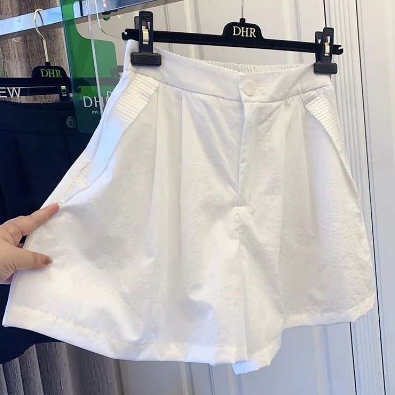 Casual Dames Shorts Vintage A-Line Hoge Taille Korte Chique Mode Geplooide Kant Veelzijdige Losse Afslankende Korte Broek