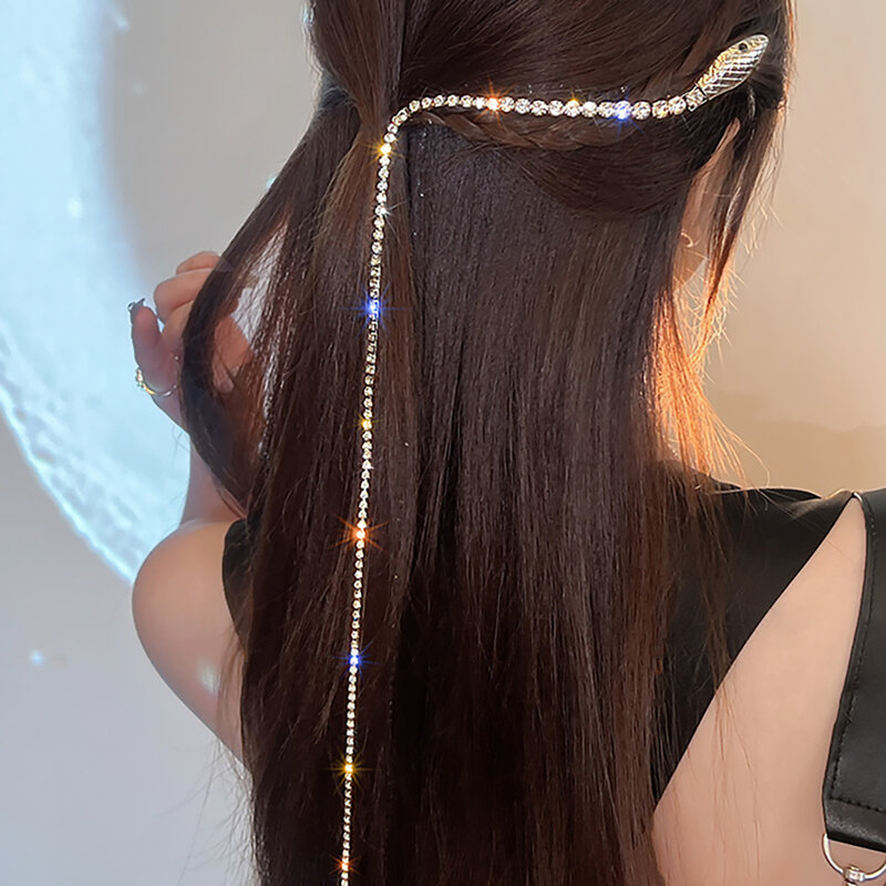 Cadenas para el cabello con diamantes de imitación brillantes para niñas, placa de cola de caballo de aleación resistente, artefacto para el cabello, peinados para mujeres y niñas