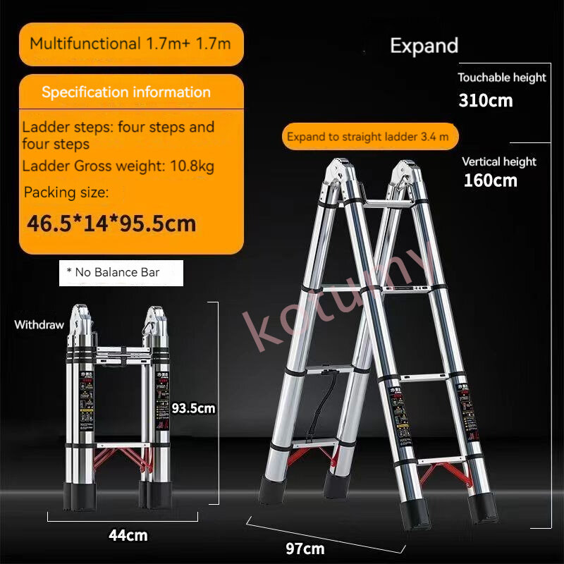 Escalera telescópica portátil para el hogar, escalera plegable gruesa de ingeniería para exteriores, 3,4/4,2 M
