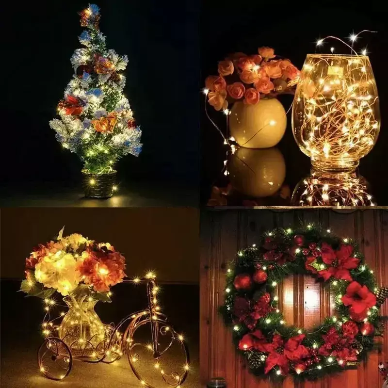 Cadena de luces LED de alambre de cobre, iluminación de vacaciones, hadas para guirnalda de árbol de Navidad, Año Nuevo, decoración de fiesta de boda, 5M, 10M