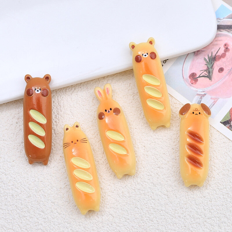 100pcs Kawaii Resin Cartoon Animal Simulation Bread Flatback Cabochons For Doll House Decor Accessories