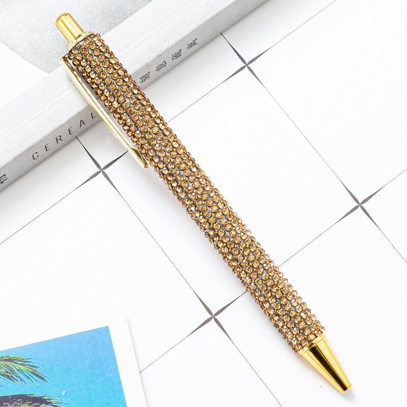 Bolígrafo de lujo con diamantes de imitación para boda, suministros de papelería de Metal, color oro rosa, escuela, oficina, alta calidad, 1 pieza