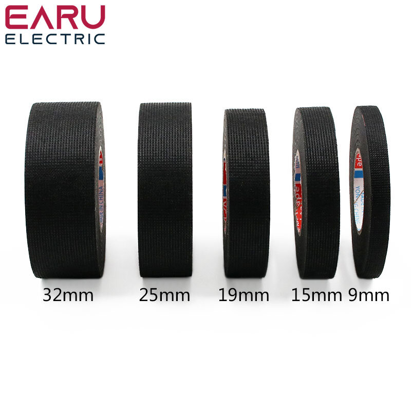 1Pc Heat-resistant Adhesive Cloth Fabric Tape For Car Auto Cable Harness Wiring Loom Protection Width 9/15/19/25/32MM Length 15M