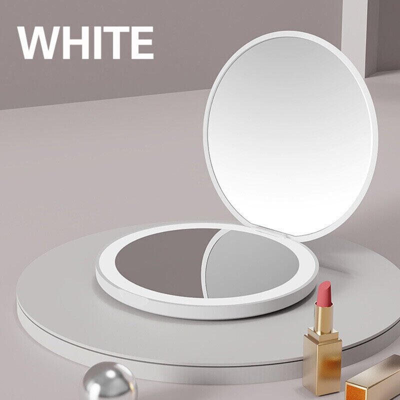 Espejo de maquillaje luminoso de belleza, espejo redondo portátil de moda con luz Led, herramienta de aumento de 2X, cosméticos