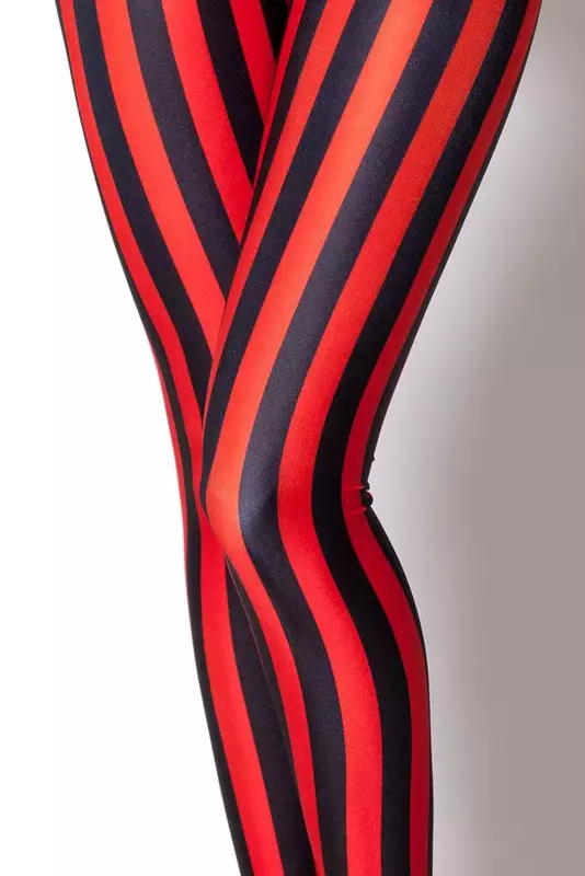 Leggings a righe Leggings a righe verticali moda donna a righe nere e rosse Leggings con stampa Zebra al latte Spandex