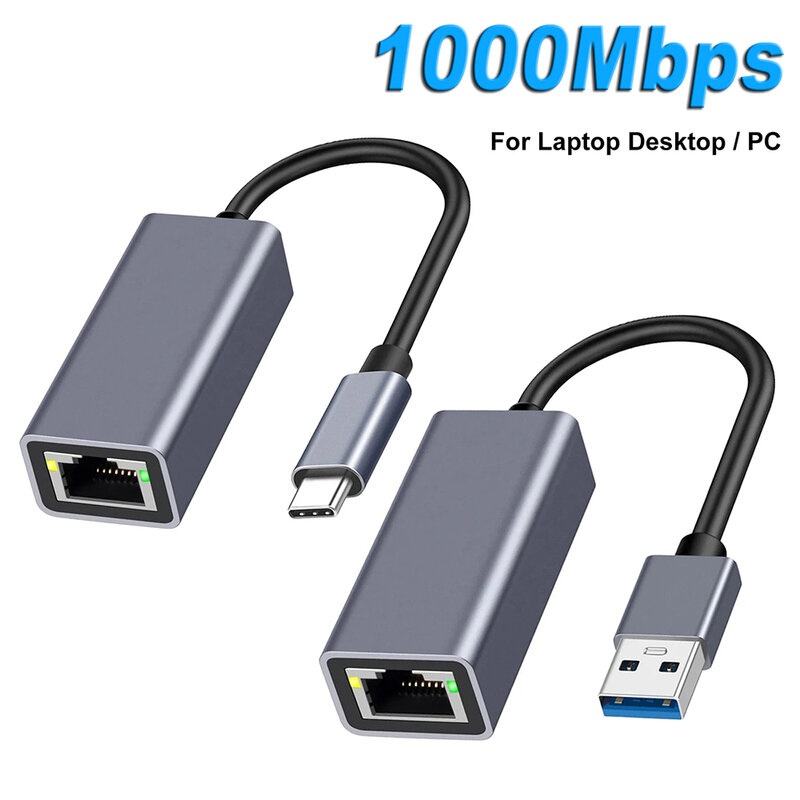 Adaptor Ethernet USB Tipe C, kartu jaringan USB 1000Mbps USB 3.0 RJ45 untuk MacBook PC Windows XP 7 8 10 Android USB Lan kabel Internet