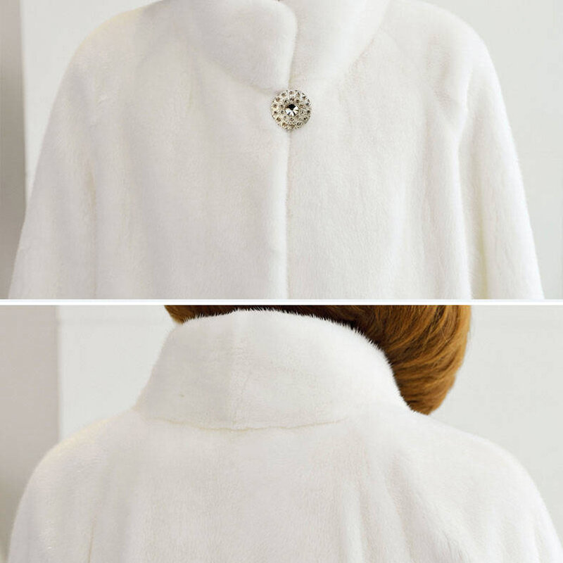 Oversized Faux Mink Fur Coat Women Casual Windproof Midi-Length Winter Jacket Plus Size Loose Stand Collar Fake Fleece Outwear