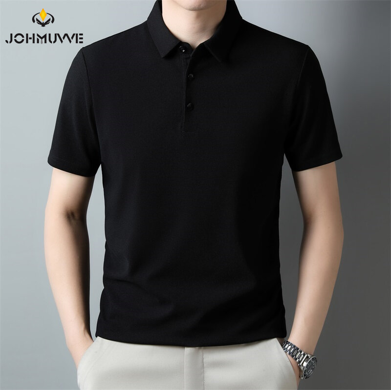 Men's Fashion Waffle Solid Short Sleeved Polo Shirt Summer Breathable Comfortable Top