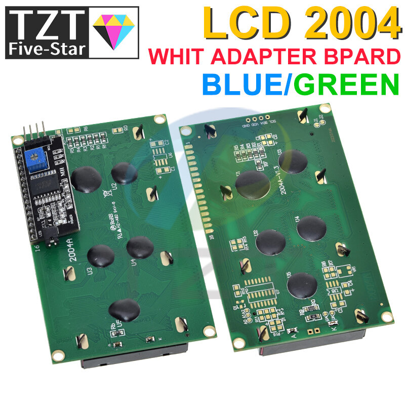 LCD2004 + I2C 2004 20X4 2004A Blauw/Groen Scherm HD44780 Karakter Lcd/W Iic/I2C seriële Interface Adapter Module Voor Arduino