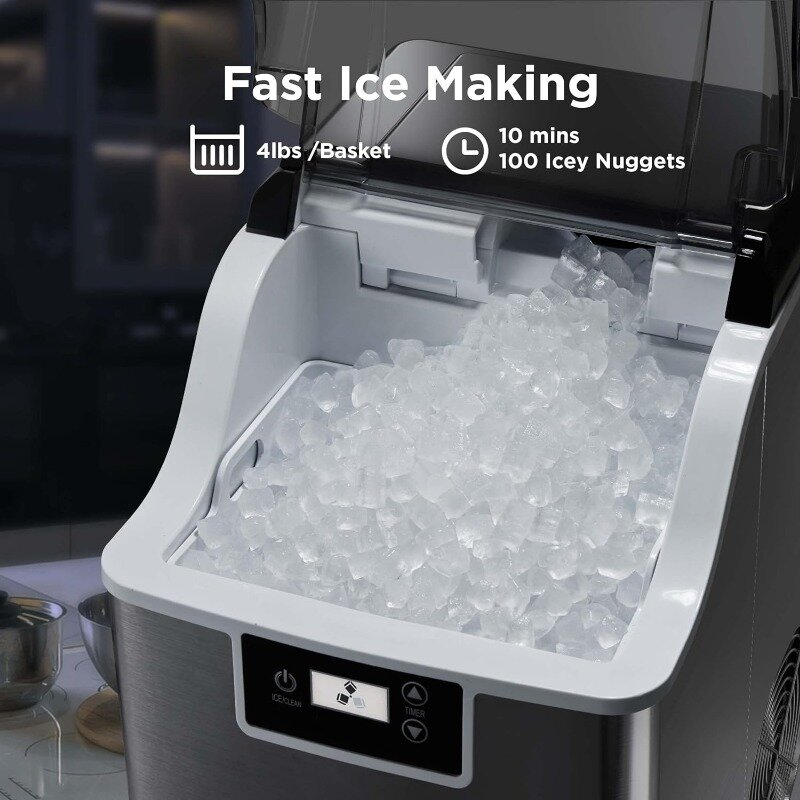 Silonn Compact Nugget Ice Maker, Máquina da pelota com temporizador e função auto-limpeza, Máquina de gelo bancada portátil, 44lbs/Day