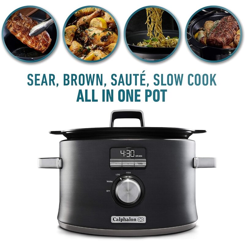 Slow Cooker with Digital Timer and Programmable Controls, 5.3 Quarts, Stainless Steel