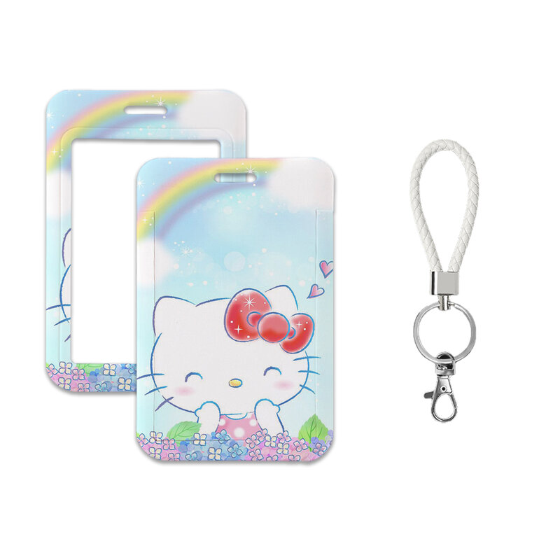 W Sanrio Cartoons Card Holder Hello Kitty Protective Case Student Hanging Neck Rope PVC Lanyard ID Card Cover Credential Holder