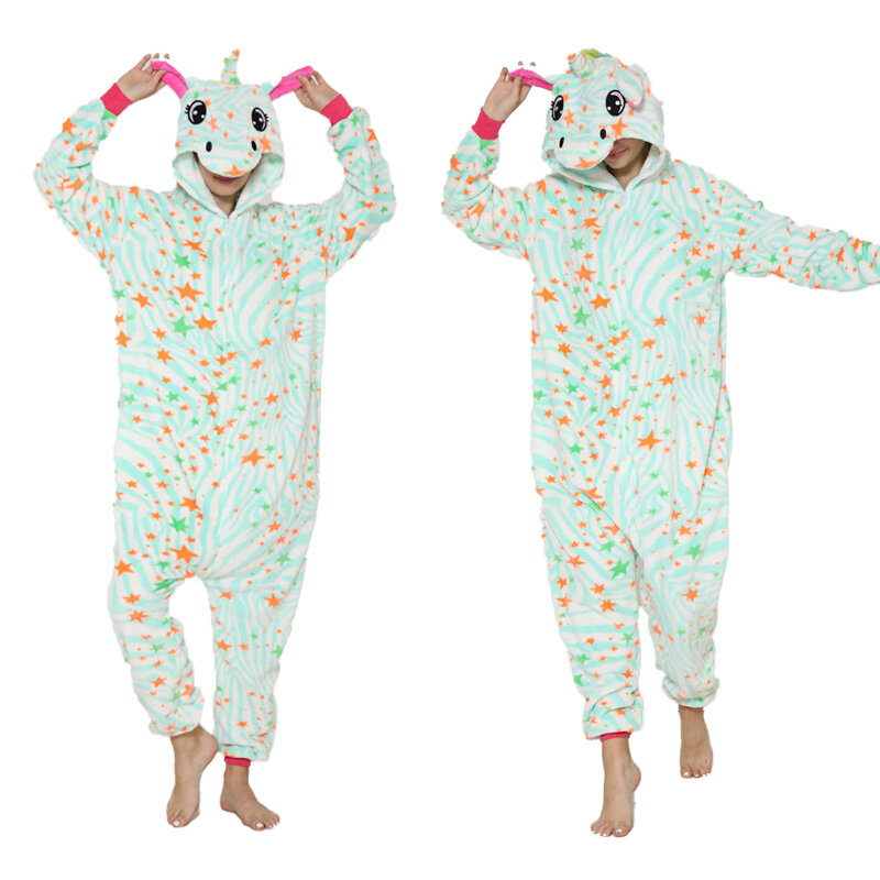Outdoor-Thermo-Pyjamas verdicken Flanell übergroße Nachthemden Homewear Langarm Stern Muster Kapuze Schwanz Nachtwäsche Overall