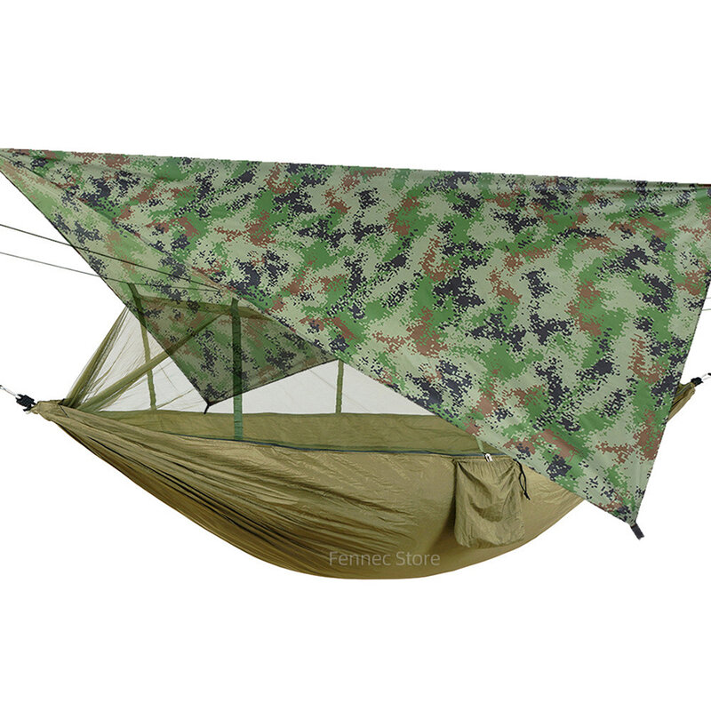 Tempat tidur gantung Kemah, dengan jaring nyamuk & tenda Rainfly terpal luar ruangan ringan portabel dua orang 260*140cm bahan nilon