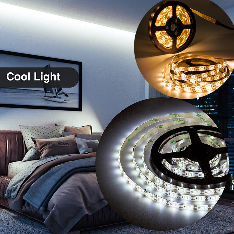 DC 5V Strip USB LED 2835 5050 Putih, lampu setrip LED Tira warna putih hangat, pita pencahayaan latar belakang TV lampu dekorasi fleksibel rumah 1-5m