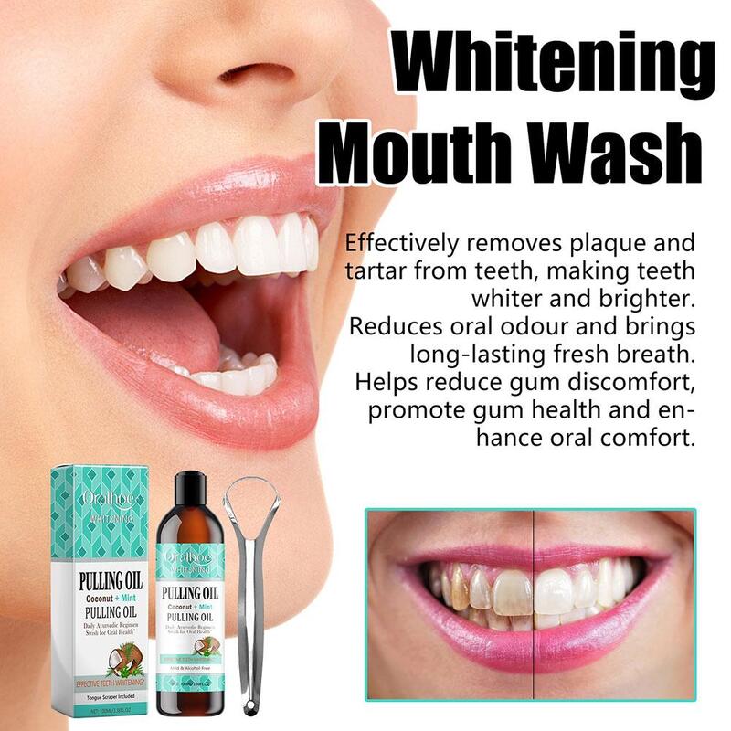น้ำมันมะพร้าวมินต์สำหรับดึงน้ำยาบ้วนปากปราศจากแอลกอฮอล์ฟอกสีฟันทำให้ฟันขาว