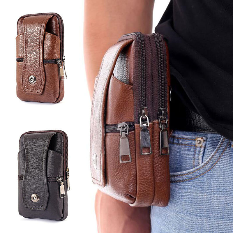 Men's New Genuine Leather Cowhide Vintage Belt Pouch Purse Fanny Pack Waist Bag For Cell Phone Belt Pack Loop Waist Bag Holster
