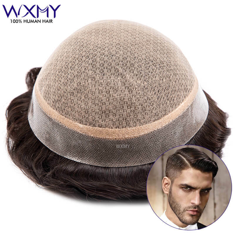 Man Toupee Silk Base With Diamond Net Cover Male Hair Prosthesis Durable Natural Human Hair Men's Wigs Hairpieces Systems Unit