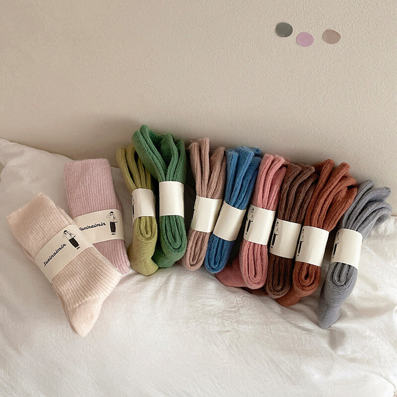 CHAOZHU-Calcetines gruesos de Invierno para mujer, medias sueltas y cálidas, de colores sólidos, para dormir, para el hogar y el dormitorio, 1 par