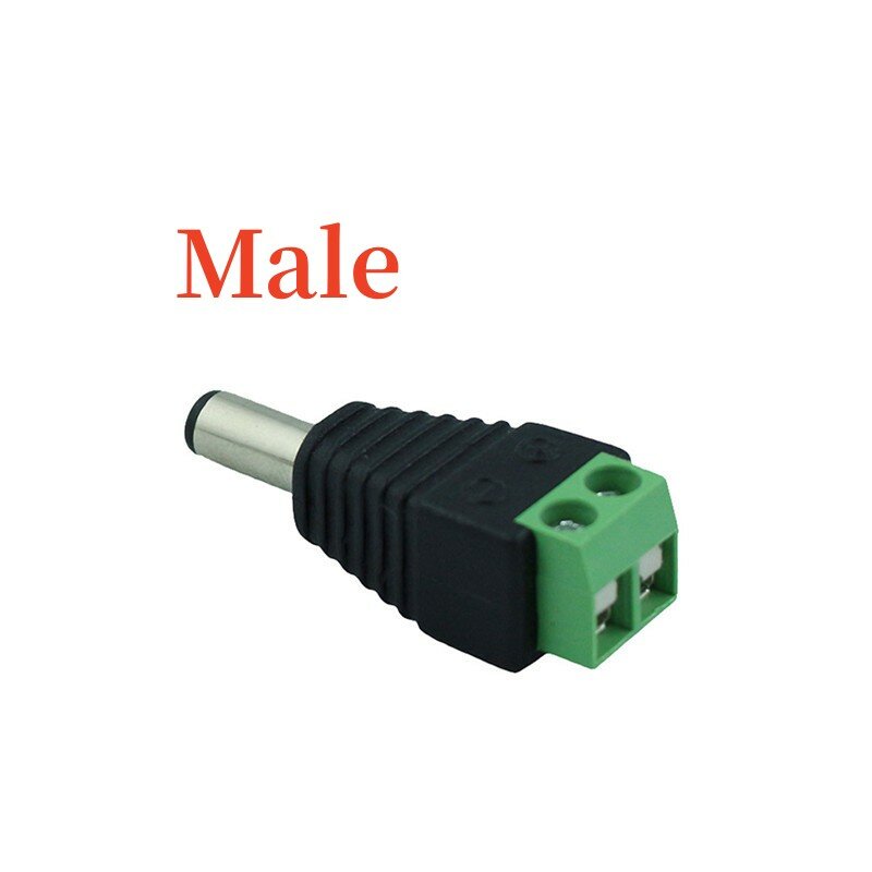 Adaptador de tomada DC para 5050 3528 5060, 5,5mm x 2,1mm fêmea macho cor única LED Strip e câmeras de CCTV