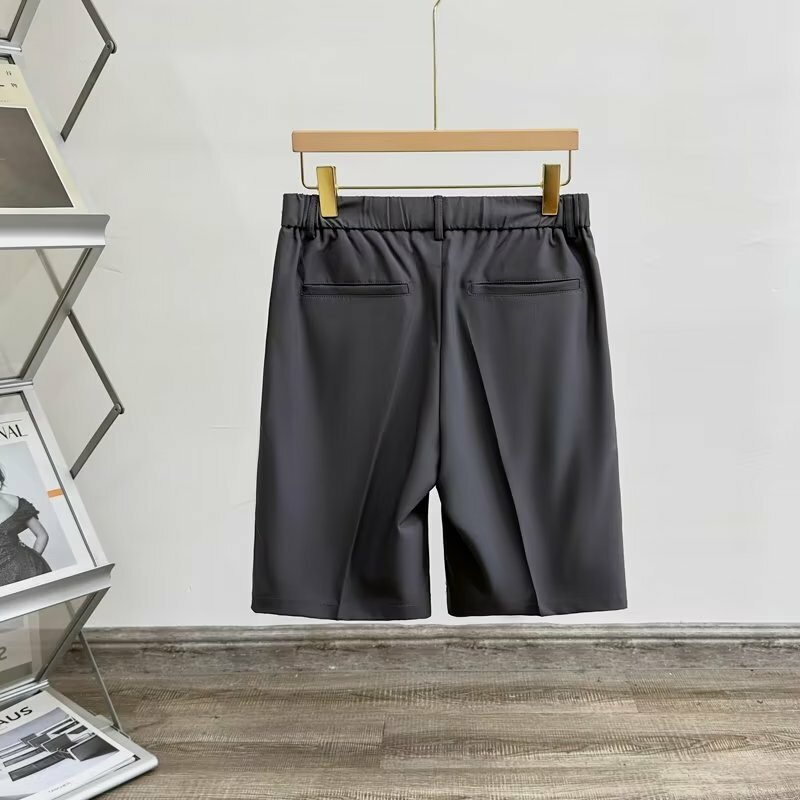 Letnie cienkie męskie spodenki biznesowe na co dzień Modne japońskie drapowane czarne białe szare elastyczne proste spodnie do kolan