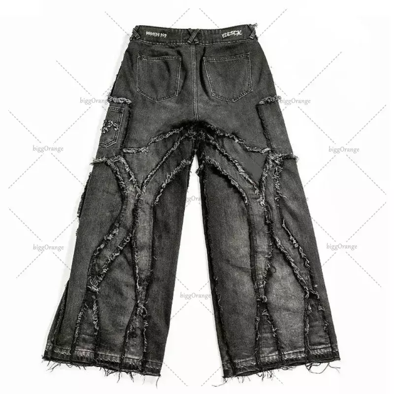 Solid Color Y2K Punk Jeans Men's American Retro High Waisted Wide Leg Pants 2023 Gothic Hip Hop Harajuku Style Loose Jeans