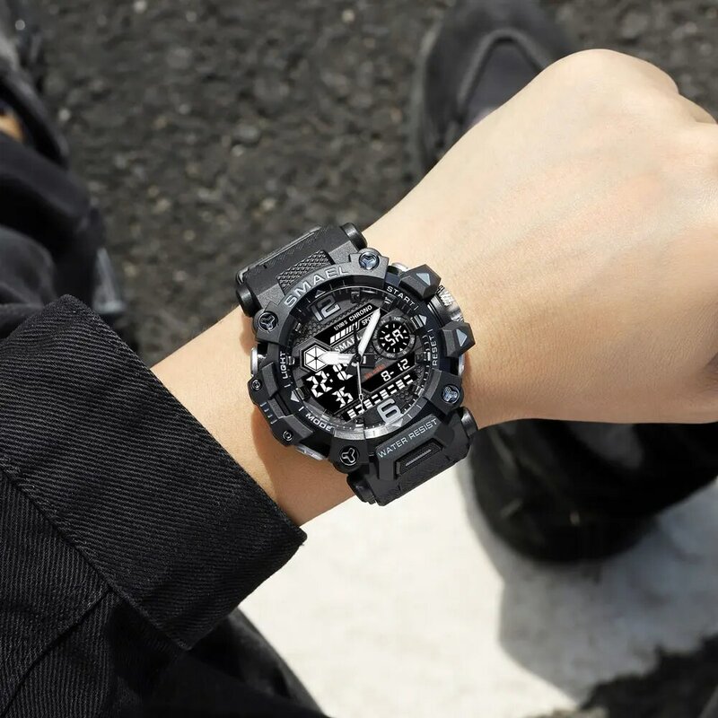 SMAEL Top Luxury Brand Sport Men Watch Military Army Waterproof Wristwatch Fashion Mens Double Display Quartz Watches