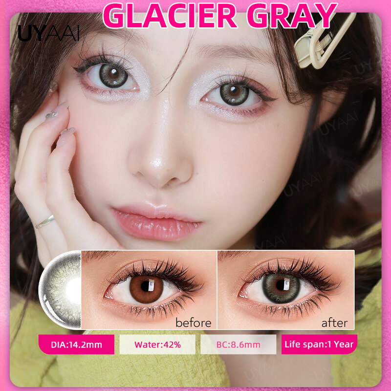 UYAAI 1 Pair Glacier Series Blue Eyes Jubby Series Green Eyes Fashion Makeup Beauty Soft Health Yearly Lenses Cat Eyes Gloss