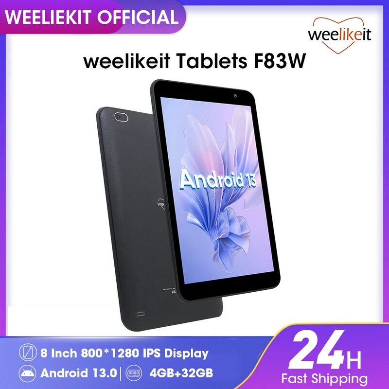 Weelikeit-Mini Tablet para crianças e adultos, 8 ", Android 13, 800x1280, HD IPS tela, Wi-Fi, câmera dupla, 4GB, 32GB, Tablet barato