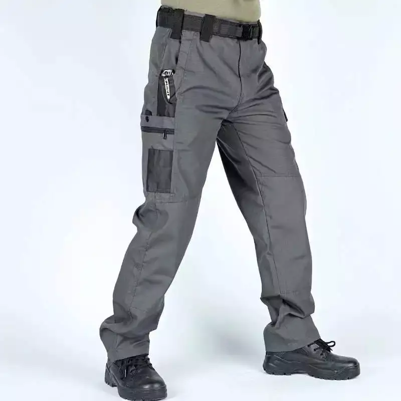 Износостойкие рабочие брюки, мужские прямые брюки-карго с несколькими карманами, уличные тактические брюки для бега, повседневные брюки на весну и осень