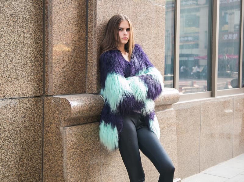 Faux Fur Coat Women's Stitching Fluorescent Coat Long Hair European and American Concealed Buttons