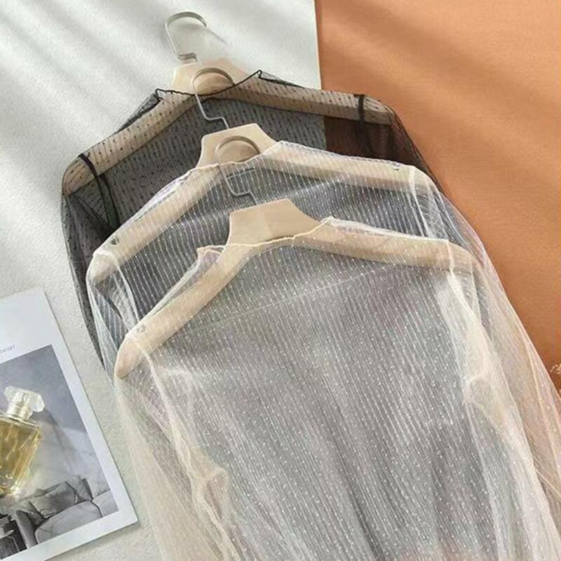 여성용 초박형 시스루 투명 레이스 긴팔 탑, 단색 루즈 캐주얼 모크넥, 보이는 용수철 여름 셔츠