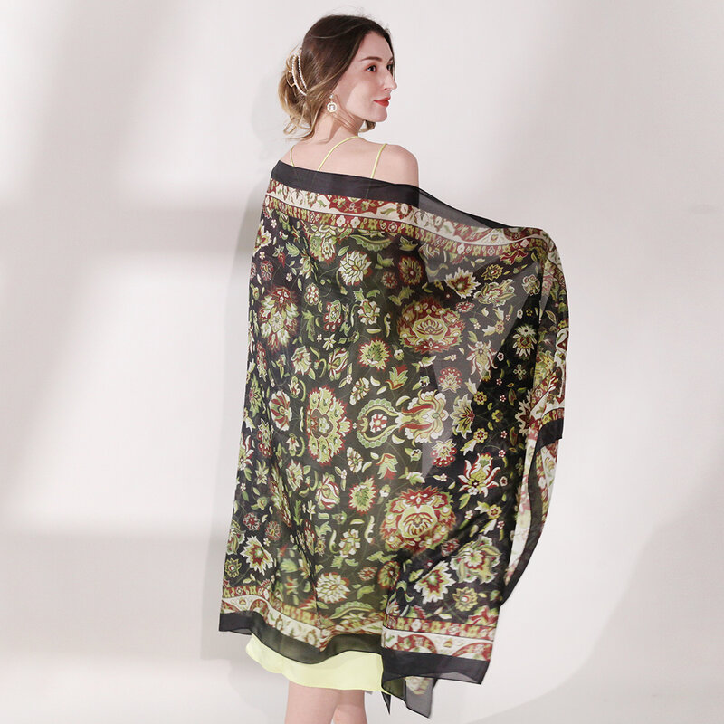 Luxury Brand Women Summer Silk Scarves Shawl Lady Wrap Soft Female Europe Designer Beach Bandanna foulard muffler pareo