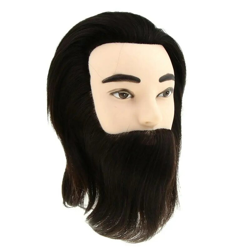Męska głowa 12 ''czarny kolor włosów z brodą szkolenia fryzjerskiego głowa lalki kosmetologii manekina