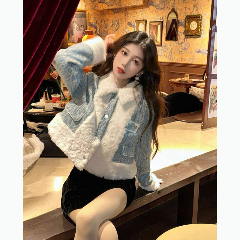 Korean Lamb Plush Jackets Autumn And Winter Women'S Lady Fashion Luxury Female Coats Outwear