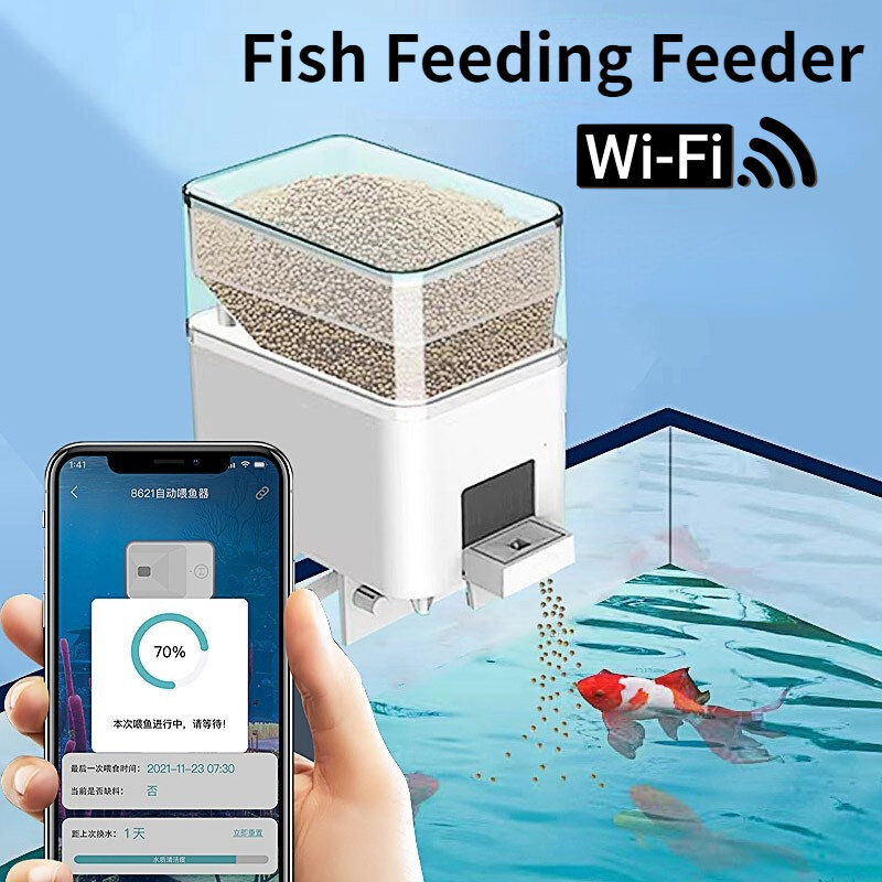 자동 수족관 물고기 탱크 피더 타이밍 와이파이 무선 스마트폰 앱, 지능형 스피커 음성 원격 제어, 물고기 먹이