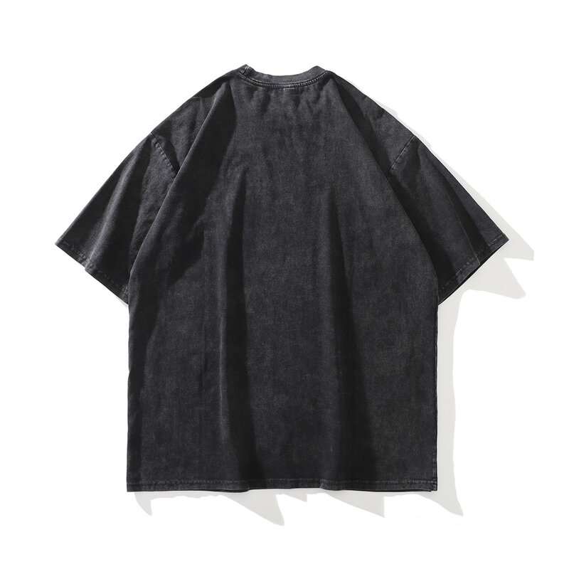 Camisa masculina harajuku sem encolhimento sem deformação lavada angustiada t camisa 2022 verão homens oversized de mangas curtas sólidos