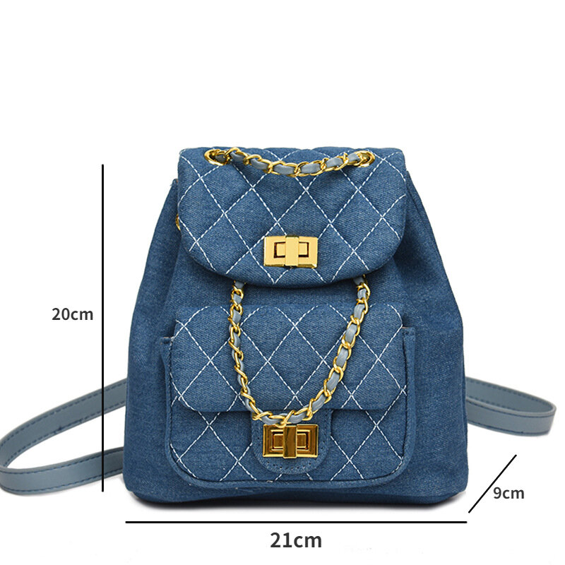 Blue Fragrant Canvas Denim Backpack Minimalist Lingge Backpack 2024 Summer New Handheld Chain Bag Fashion Shoulder Bag