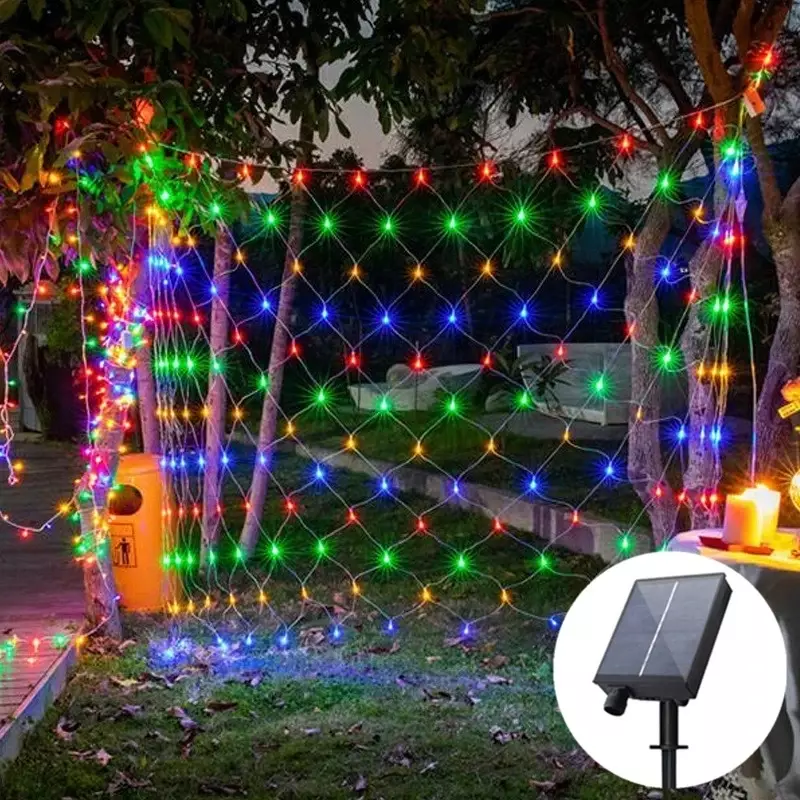 Solar Power or EU plug Net Curtain Mesh Fairy String Light Christmas Decoration New Year 2023 Outdoor Garland Street Garland