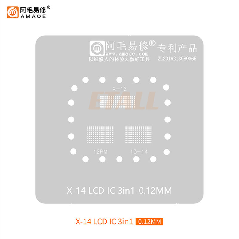 Amaoe 3 en 1 LCD IC Plantation 18/Plate-Forme X-12 13 14 Écran D'affichage LCD IC 18/Reballing Kit BGA Stbbles Acier Maille Réparation