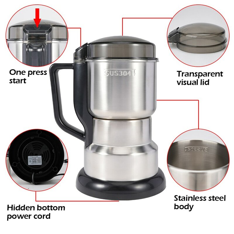 고출력 전기 커피 분쇄기 주방 시리얼 너트 콩 향신료 곡물 분쇄기 기계 다기능 홈 커피 분쇄기