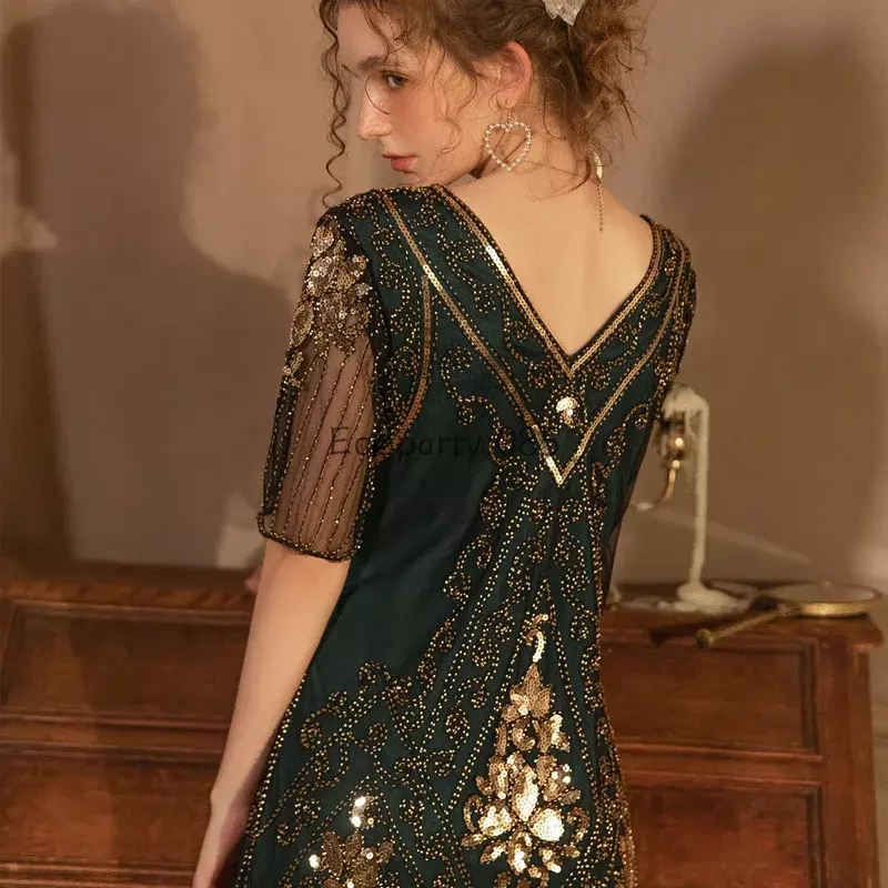 Женское винтажное платье с блестками, бахромой и бахромой