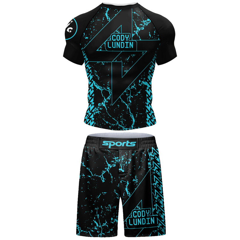 Patchwork Camisas e Shorts Set para Homens, Ginásio de Fitness, Proteção Solar UV, Compressão Rashguard Roupas, Pesca e Ciclismo