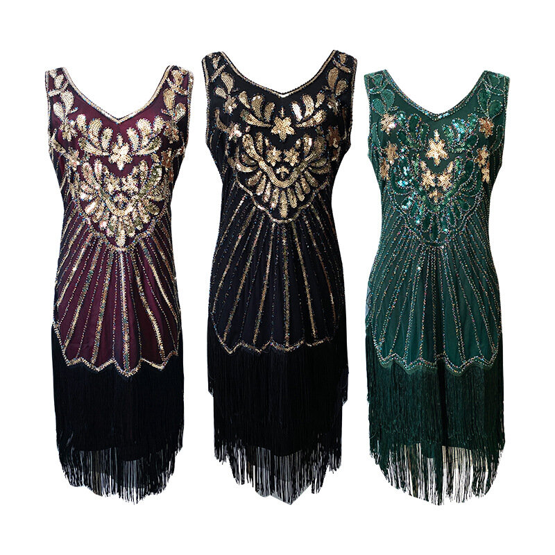 MK1525-Vintage Abendkleid Quaste Kleid