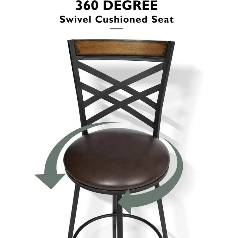 ชุดเก้าอี้สตูลสีน้ำตาลหมุนได้2ชิ้นเก้าอี้สตูลปรับความสูงที่นั่งได้เก้าอี้สูง24/29นิ้ว