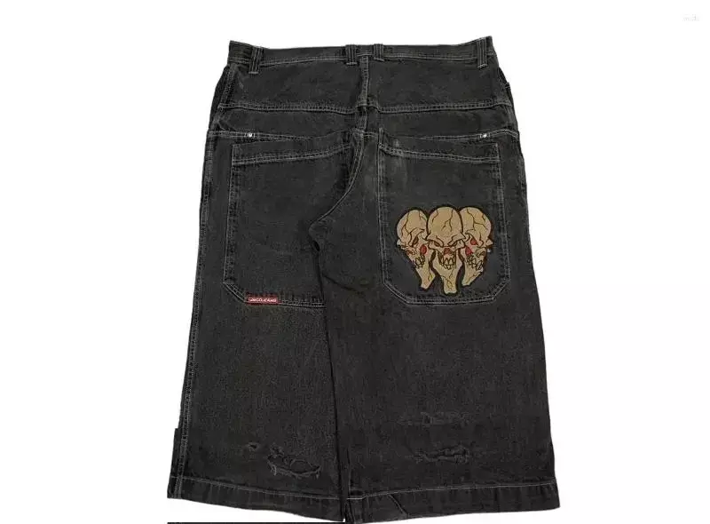 Hip Hop Streetwear JNCO Shorts Y2K Pants Retro Skull Embroidery Denim Gym Baggy Jeans Shorts High Waist Mens Basketball Short